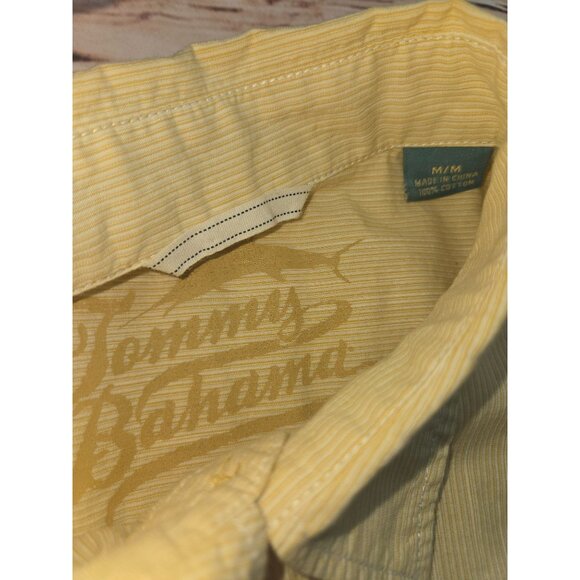 Tommy Bahama Mens Yellow Pinstripe Dress Shirt Medium Jacquard - Picture 6 of 8